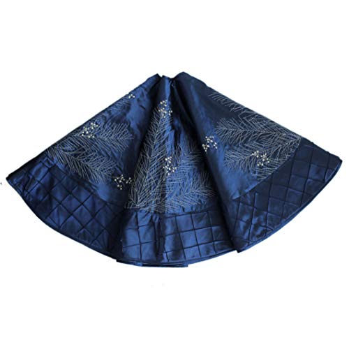 gireshome 91,4 cm blau Kunstseide Deluxe Berry bestickt mit Handwerk mit Biesen Bordüre Weihnachtsbaum Rock Weihnachten Dekoration Cover