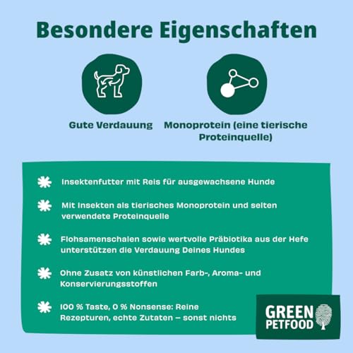 Green Petfood InsectDog Sensitive mit Insekten & Reis (1 x 10 kg) | Adult | Premium Trockenfutter für ausgewachsene Sensible Hunde | Insekten als einziges tierisches Protein | weizenfrei | 1er Pack