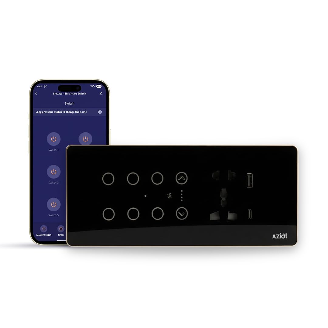 AZIOT Smart Premium Toughened Glass Touch Switch Panel | Elevate 8 Module (6 Switch + Fan + Socket) | WiFi + BLE | No Hub Required | Works with Alexa, Google Assistant & Siri | Black-picture-10