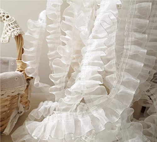 Yalulu 10 yards Ruban de dentelle plissé, 3,9 cm, bordure en dentelle, ruban décoratif, dentelle, ruban décoratif, dentelle, ruban pour couture, bricolage, accessoires de couture (blanc) Cover