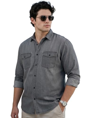Image of Urbano Plus Men's Full Sleeve Regular Fit Casual Denim Shirt