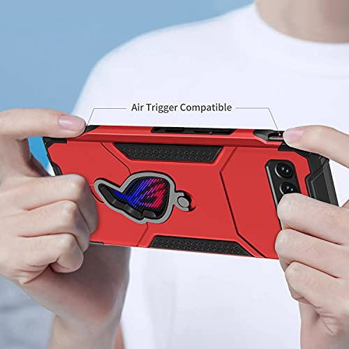 Fanbiya for ROG Phone 5 Case for ROG Phone 5 Pro Cover with Kickstand Air Trigger Shockproof Slim Cell Phone Cover - Military Grade Drop Proof Hard Back Anti-Fingerprint Red