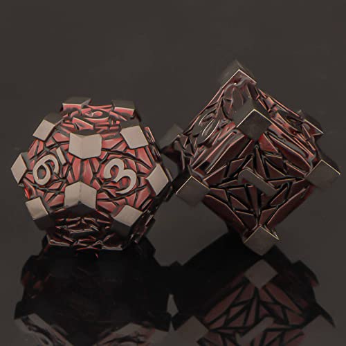 Kerwellsi Dnd Dice Set, Red Metal D&D Dice, Dungeons And Dragons Dice With Box, Crack Debri Rpg Role Playing Dice, Polyhedral D And D Dice D20 D12 D10 D8 D6 D4 #TOP2
