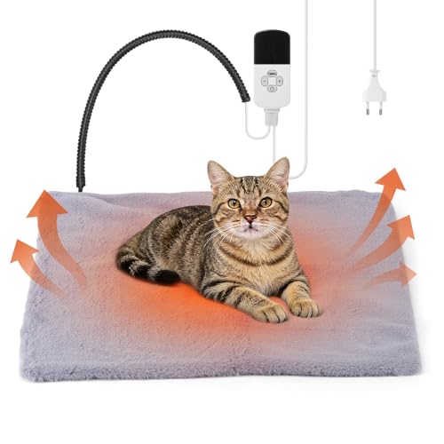 EOJDDPA Haustier Heizkissen 45x45cm, Selbstwärmende Katzendecke & Thermodecke Hund, Anti-Biss, Bissfeste Katzen Heizdecke, Timing & Temperatur...