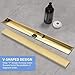 Kuaisailsk Linear Shower Drain ，with Tile Insert Panels ，24 Inch Brushed Gold 304 Stainless Steel Rectangle Shower Floor Drain，with Hair Catcher, Adjustable Feet