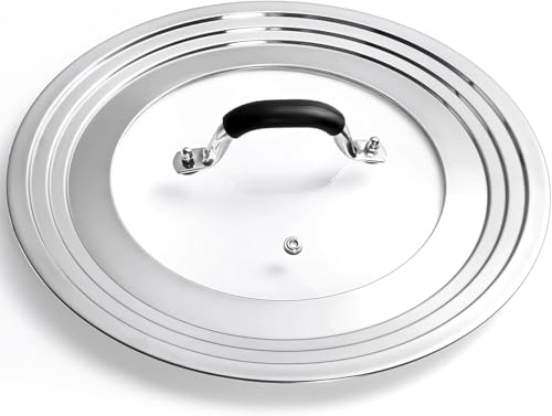 Universal Pans Pots Lid Cover Fit All 9.4 Inch to 12.6Inch Pots/Pans/Woks Stainless Steel and Glass Lid with Heat Resistant Knob