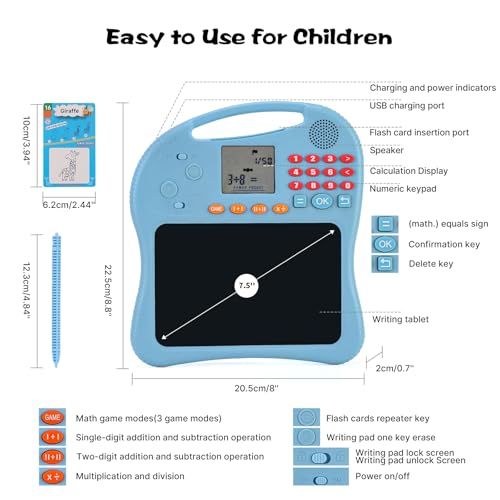 Kids Educational Learning Toys with Math Games,Talking Flash Cards and Writing Drawing Tablet, Speech Therapy Autism Sensory Toys Gifts for Toddler Preschool Activities Boys Girls Ages 3-10 (Blue) - Image 2
