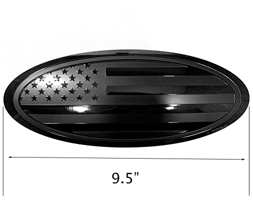 9.5 Inch Overlay Front Grille Tailgate Rear Aluminum Oval American Black Flag Emblem For F150 2015-2021 (Black, 9.5") #TOP1