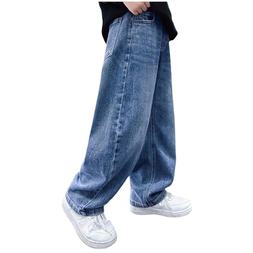 Baggy Fleece Jeans Jungen Gefüttert Jeanshosen Thermojeans Jeanshose gefüttert Weites Bein Jeans warm WinterjeansThermo Loose Fit Casual Warm Freizeithose mit Taschen für Teenager und Kinder 120-170