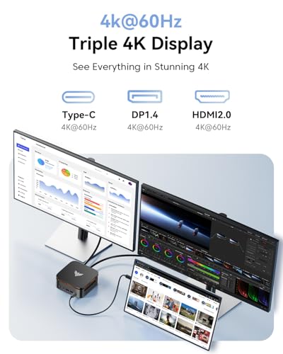 Pinova P1 Mini PC ??D 4300U(Max 3.7GHz, 4C/4T, Migliore di 3500U/N150/N97),16GB DDR4 512GB SSD Mini Desktop Computer,4K@60Hz DP 1.4+HDMI 2.0+USB 3.2 Type-C Triplo Display/WiFi 5/BT4.2 - PC Desktop - Immagine 5