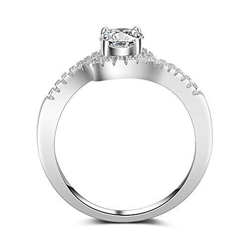LEMON GRASS 1.5 Ct CZ Cross Over Solitaire Engagement Ring Halfway Pave Band White Gold Plated Size 8 - Thumbnail 5