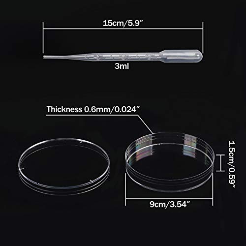 Keileoho 80 Pcs Plastic Petri Dish, 90Mm Dia × 15Mm Deep Clear Petri Dish With Lid Sterile Culture,Package Equipped With 200 Pcs 3Ml Transfer Pipettes #TOP1