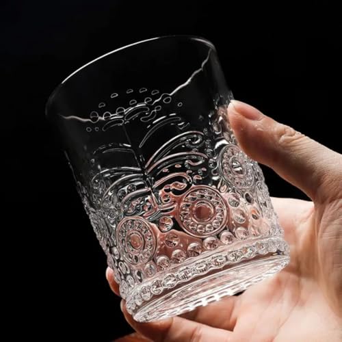 Image of PrimeWorld Romantic Vintage Embossed Water Glasses Set of 6 (280ml) - Clear Drinking Tumblers for Everyday Use & Special Occasions