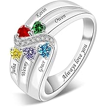 Personalized Mothers Ring with 1/2/3/4/5/6 Birthstones Rings 925 Sterling Silver Mom Ring Custom Engraved Family Jewelry Gifts for Women Mothers Day