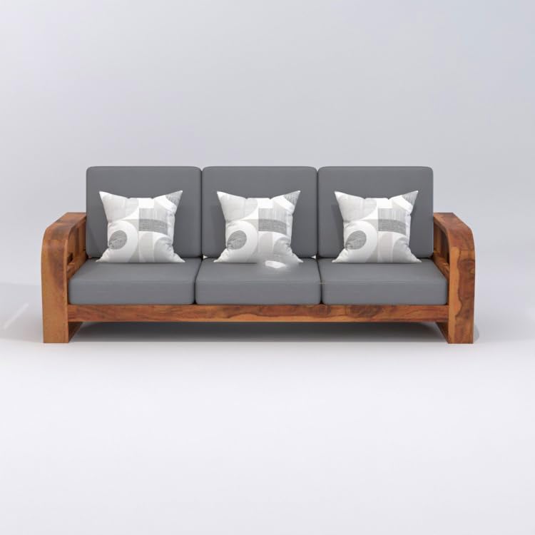 Image of Wooden 4 Seater Sofa Set for Living Room,3- to 4- Person Sofa Sets for Home, 3+1 Seater Sofa Sets for Home, Sheesham Wood (3+1 Seater,Honey Finish)