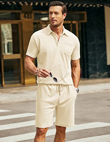 Coofandy Men's Tracksuit 2 Pieces Polo Shirt And Shorts Set Short Sleeve Summer Casual Outfit With Pockets #TOP1