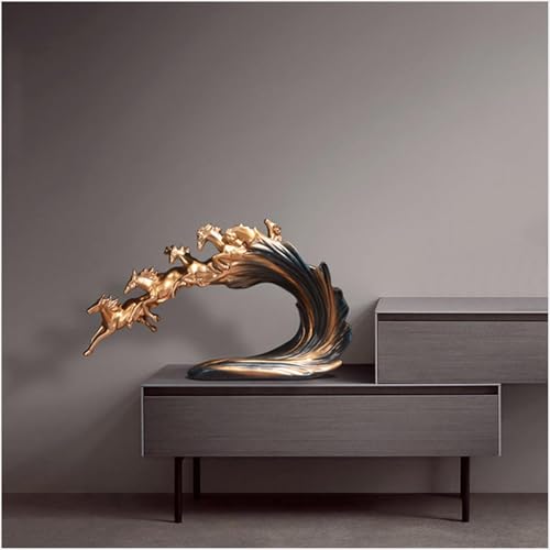 Figurine décorative cheval or grand format 41cm salon bureau - 5