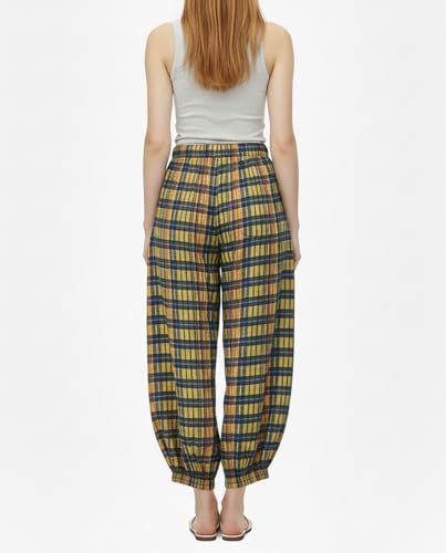 Women Gingham Capri Pants Wide Leg Plaid Palazzo Long Bloomers Fall Casual Checkered Cotton Culottes4