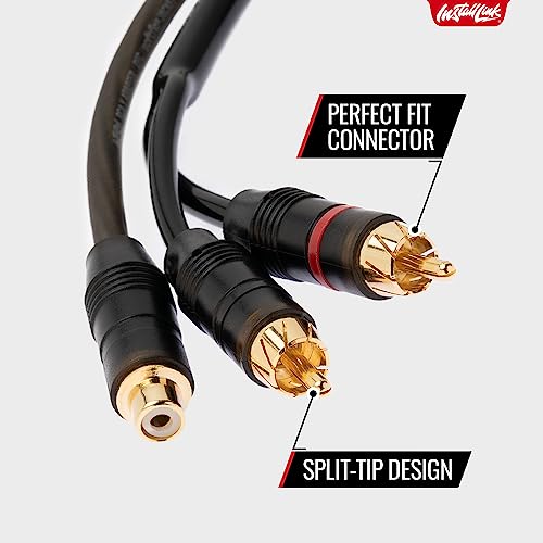 Install Link RCA Audio Cable for Subwoofer or Stereo Cable, Y Adapter 1-Female to 2-Male Splitter, 2pk
