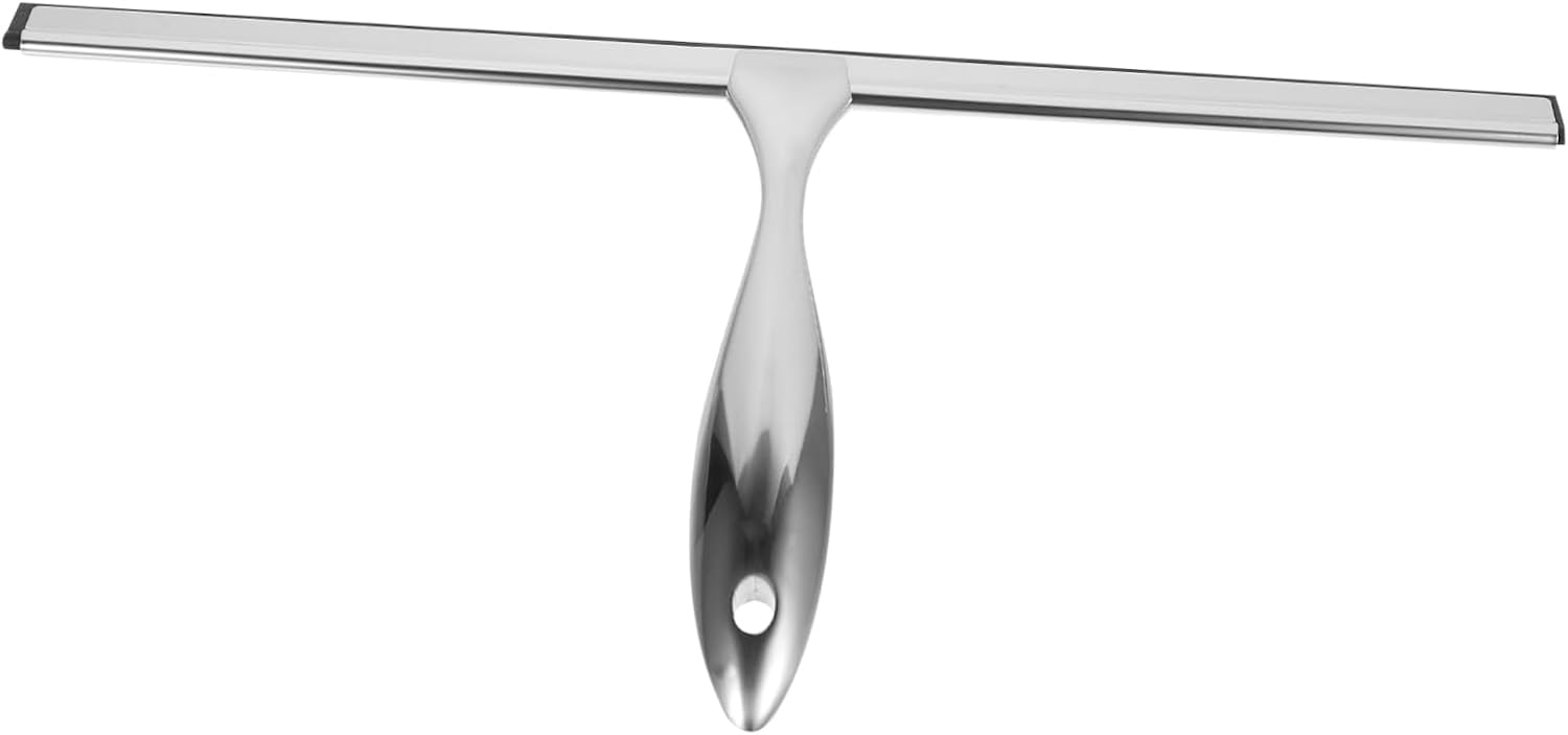 Healifty Stainless Steel Glass Window Squeegee with Nail Adhesive Hook Water Scraper for Shower Doors Bathroom Mirrors Car Windshields Tile Surfaces Cleaning Tool