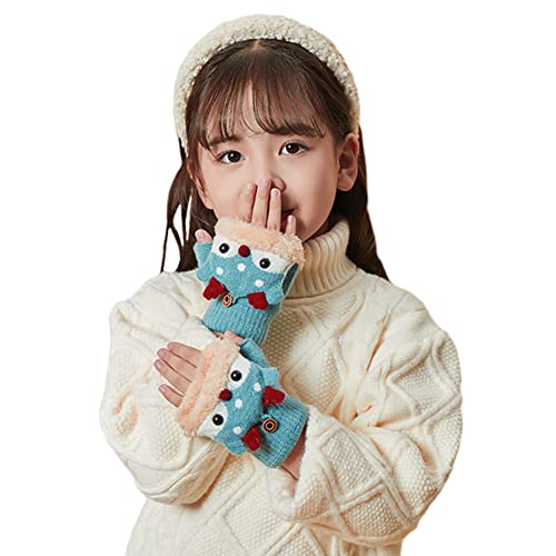 Kids Convertible Flip Top Gloves Cute Reindeer Knitted Gloves Fingerless Fleece Mitten for Boy Girl 3-8 Year2