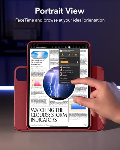 Image of ESR for iPad Pro 11 Inch Case (M5 /M4) 2025 /2024, Removable Magnetic Cover with Pencil Charging & Storage, Adjustable Portrait /Landscape Stand, 9 Standing Angles, Shift Series, Red