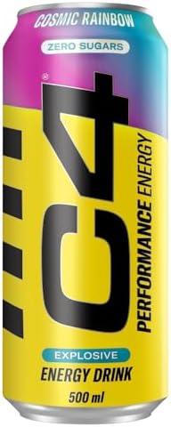 Cellucor C4 Original Carbonated Zero Sugar Energy Drink, Pre Workout with Beta Alanine, Cosmic Rainbow, 500ml Can