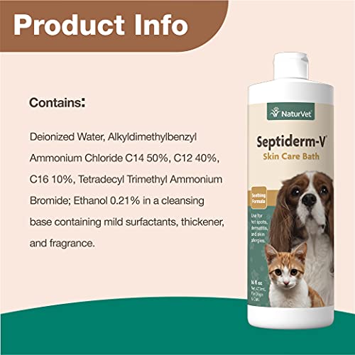 Image of NaturVet Septiderm-V Skin Care Bath Wash for Dogs & Cats - Pet Health, Dog Skin, Itching, Hot Spots - Pet Shampoo, Grooming Aid - 16 Oz.