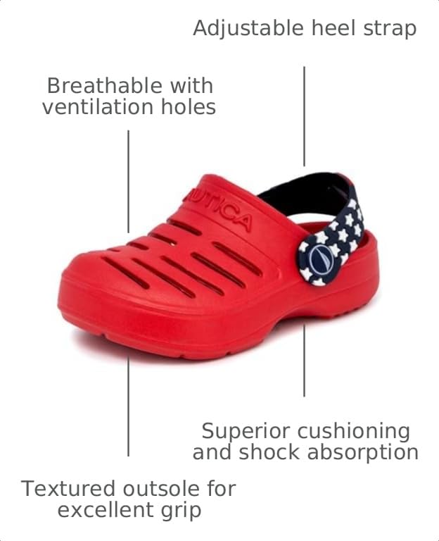 Image of Nautica Kids Clog Sandals - Slip-On Lightweight Water Shoes with Adjustable Heel Strap - Comfortable EVA Slip-Resistant Clogs for Boys & Girls - Toddler & Youth Sizes