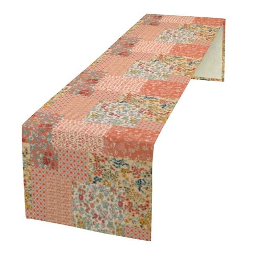 TFOSO Patchwork Table Runner,Boho Retro Orange Country Floral Wildflower Farmhouse Decor Table Runner for Kitchen Dining Table Home Party Decoration 13x72 Inch