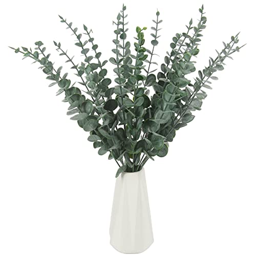 Image of Tinsow 26 Pcs Artificial Eucalyptus Stems Faux Eucalyptuses Real Touch Leaf Wedding Bouquet Centerpiece Filler Home Decor (Green, 26)