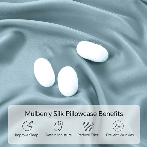 Image of INFIIXSO Silk Pillow Cases 2 Pack Standard Size, Ultra Smooth & Soft Mulberry Silk Pillow Case for Hair and Skin, Breathable Cooling Silk Pillowcase with Hidden Zipper (Airy Blue, 20x26 Inches)