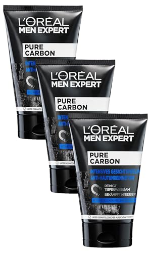 L'Oréal Paris Men Expert Peeling für das Gesicht, Unreine Haut, Gesichtsreinigung für Männer, Pure Carbon Gesichtspeeling Anti-Hautunreinheiten, 1 x 100 ml (Packung mit 3)