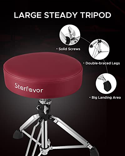 Starfavor Drum Throne Adjustable, Drum Stool Padded Drum Seat, Rotatable Drum Chair With Double Braced Anti-Slip Feet, Crimson Color, Red, St-650 Stone #TOP6