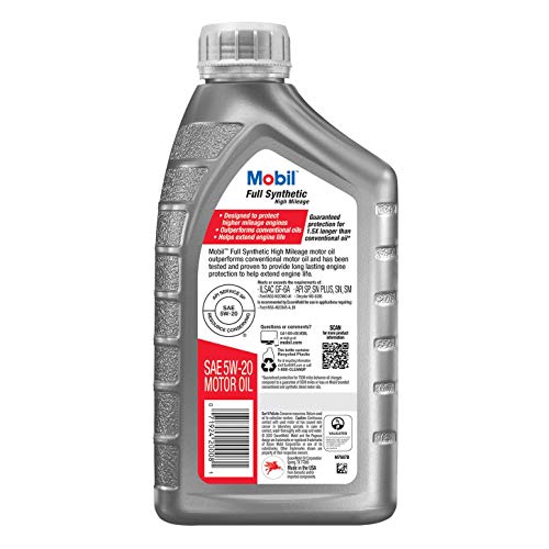 Mobil Full Synthetic High Mileage Motor Oil 5W-20, 1 Quart (6-pack)