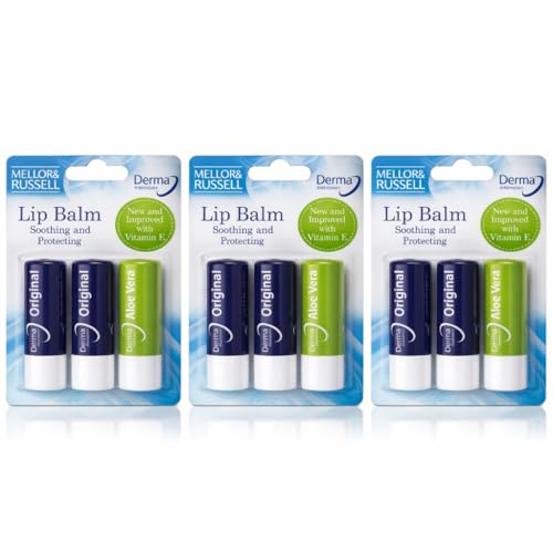 Derma Intensive Lip Balm Set (3 Pack) – With Vitamin E & Aloe Vera – Soothing & Protecting Care for Dry Lips