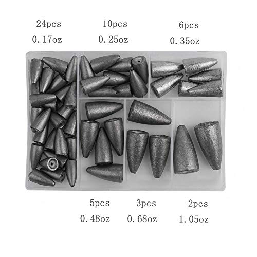 50Pcs Fishing Sinkers Weights Kit Worm Fishing Sinker Weight Bullet Lead Sinkers Fishing Set #TOP3