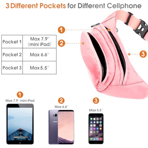 Image of Large Fanny Pack for Women Men - Syican Waist bag with 3-Zipper Pockets, Gifts for Enjoy Sports Traveling Workout Casual Hands-Free crossbody bags Fits MAX 7.9'' iPad & 6.6'' Phone