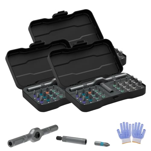 Tooltidylife 24 in 1 Magnetic Ratchet Screwdriver Set, DIY Screwdriver Set Magnetic Compact and Portable Ratchet Screwdriver for Repairs(3pcs)