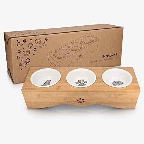 Navaris Cat Bowls with Stand - Elevated Triple Feeder for Cats - Ceramic Pet Bowl Dishes 3-Pcs Set with Printed Designs… - Image 7