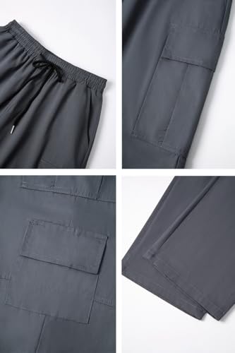 THWEI Mens Cargo Pants Drawstring Elastic Waist Casual Baggy Pant Grey S4