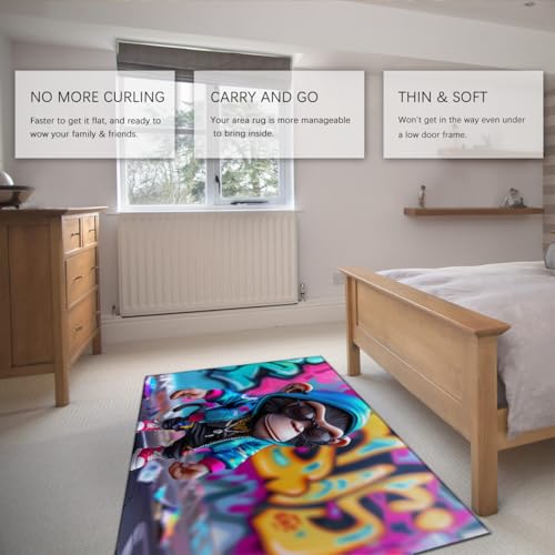 Tapis antidérapant 80x150cm lavable et doux motif graffiti street art
