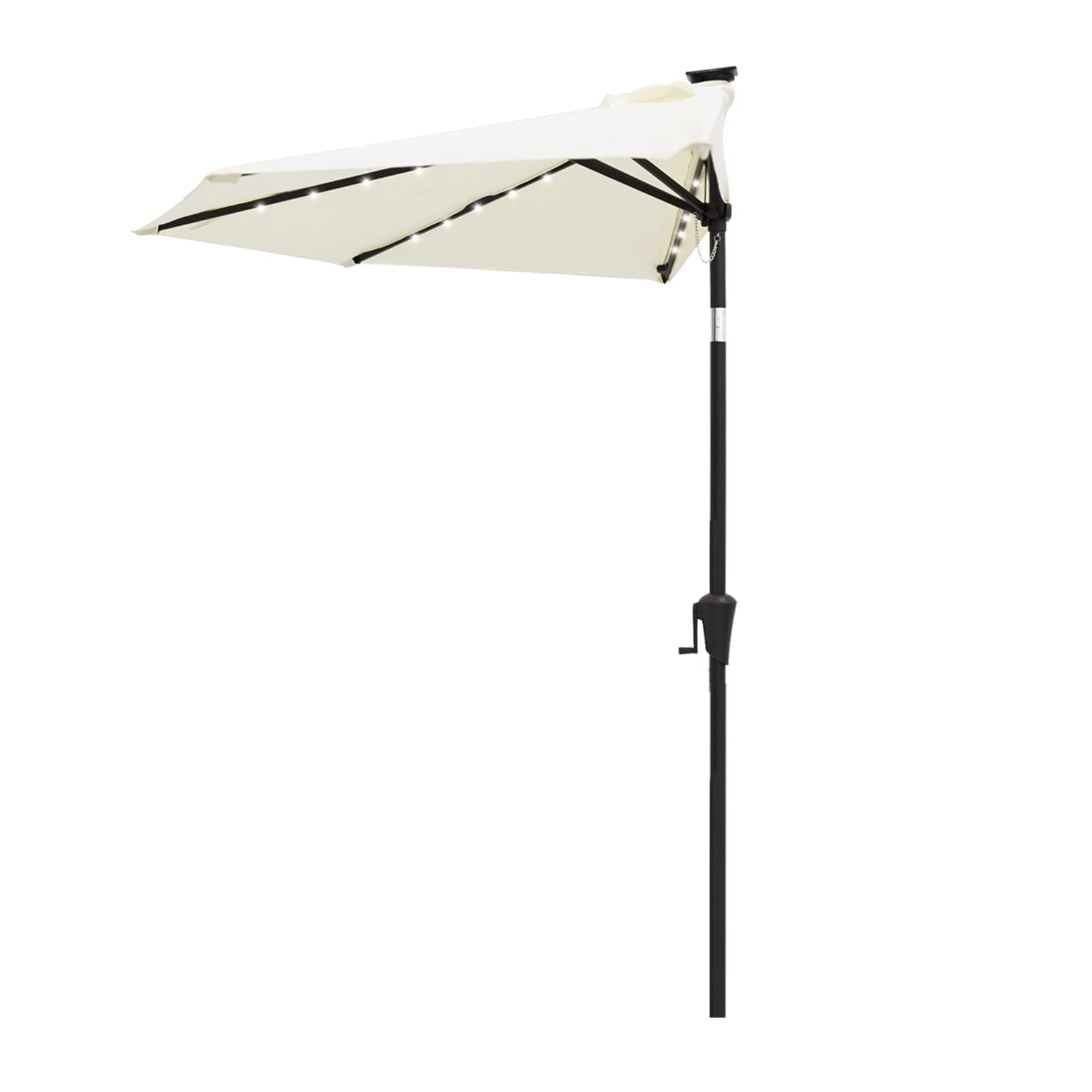 FLAME&SHADE 9 ft Half Round Solar Powered Outdoor Market Patio Table Umbrella for Wall Balcony with LED Lights and Tilt, Ivory