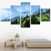 SIGNWIN 5 Panel Canvas Wall Art Foggy Mountains for Home Decorations Ready to Hang - 60