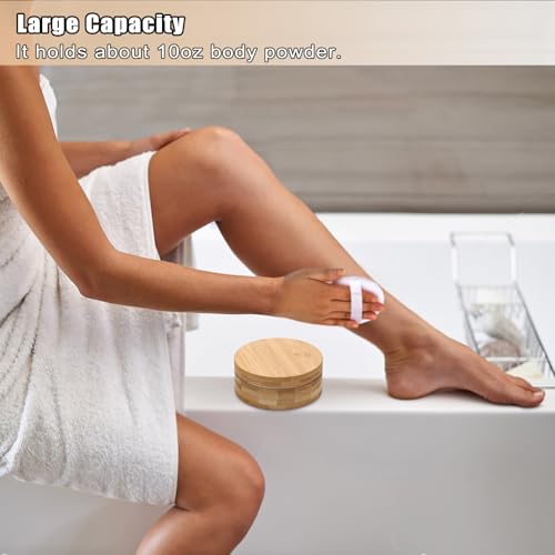 Grande houppette à poudre et récipient ELLDOO boîte vide en bambou pot aluminium pour femme - 6