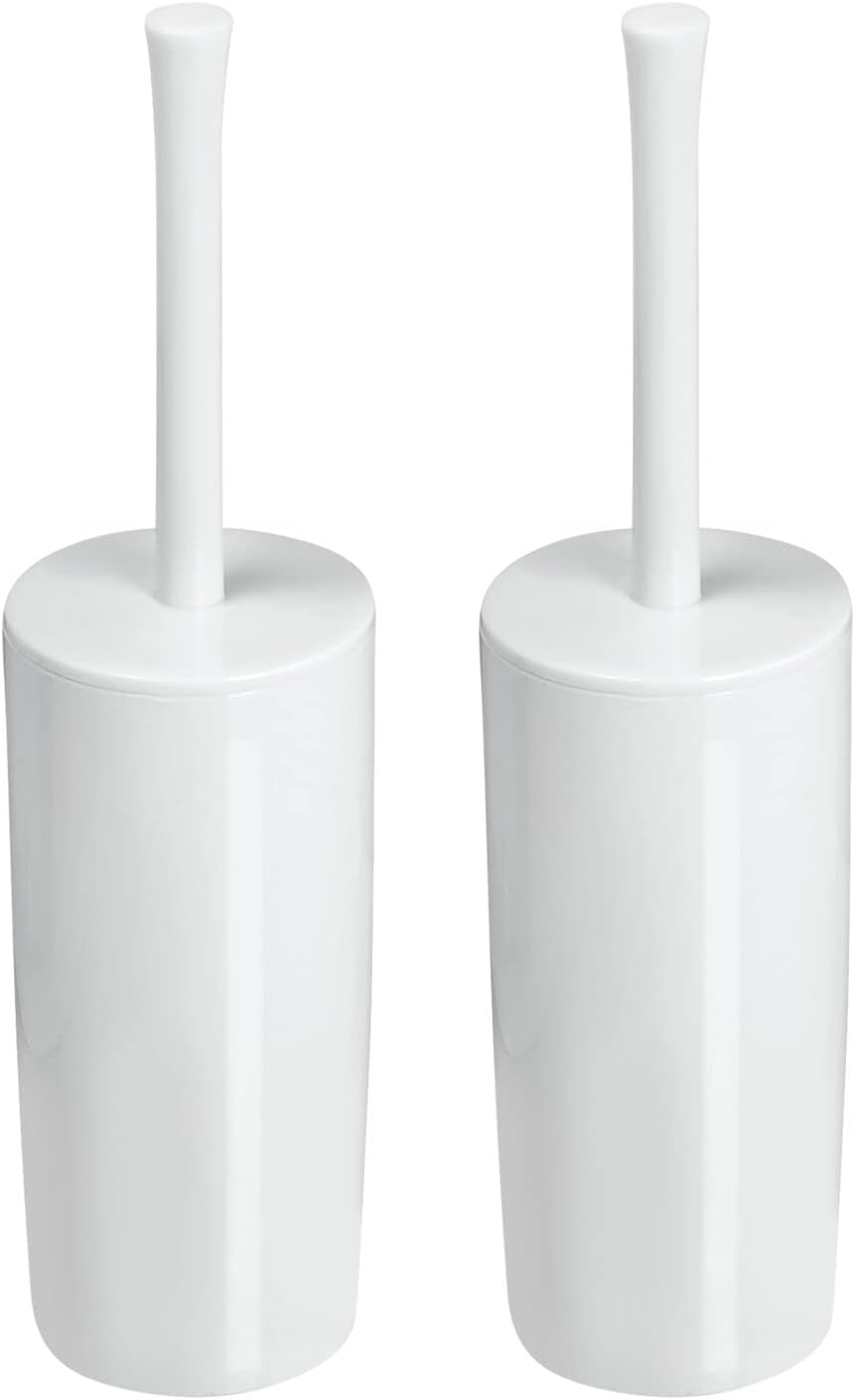 Best Deal 🛒 mDesign Slim Compact Modern Plastic Toilet Bowl Brush and Holder for Bathroom Storage - Sturdy, Deep Cleaning - 2 Pack - White