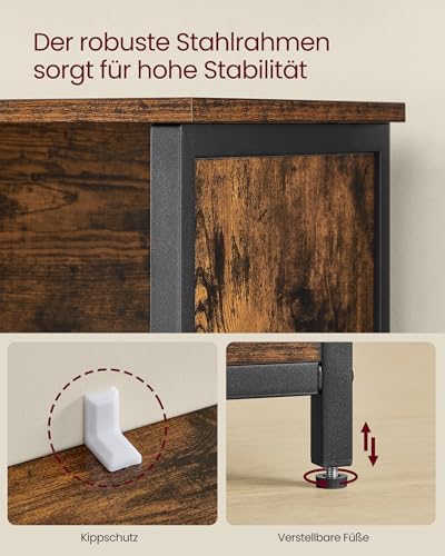 VASAGLE Küchenschrank, Bücherregal, 2 offene Fächer, Schrank mit verstellbaren Ablagen, Bücherschrank mit Türen, Stahlrahmen, für Wohnzimmer, Küche, Arbeitszimmer, vintagebraun-schwarz LSC66BX