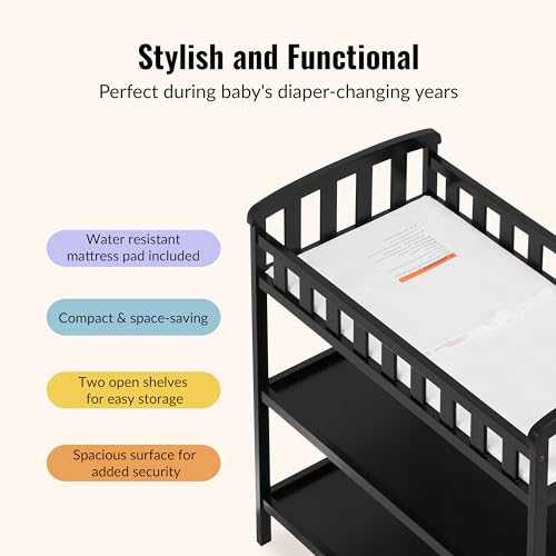 Dream On Me Emily Changing Table In Black, Comes With 1" Changing Pad, Features Two Shelves, Portable Changing Station, Made Of Sustainable New Zealand Pinewood by Dream On Me - Image 5