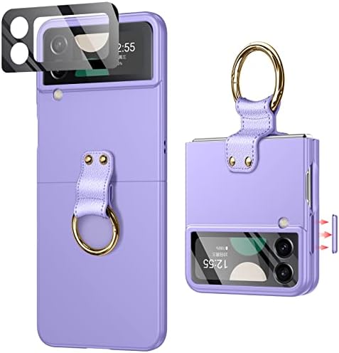 for Samsung Galaxy Z Flip 4 Case: [Spring hinge protection] [ Metal Volume Key Protection] [Camera Screen Protector], Lightweight Soft PC Protective Cover Case for Galaxy Z Flip 4 5G 2022 (Purple)