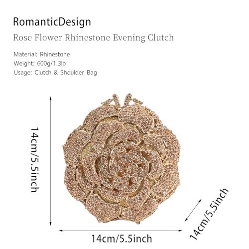 Image of RomanticDesign Women Round Rose Flower Rhinestone Clutch Bag Elegant Crystal Bride Purse for Evening Party Prom Wedding